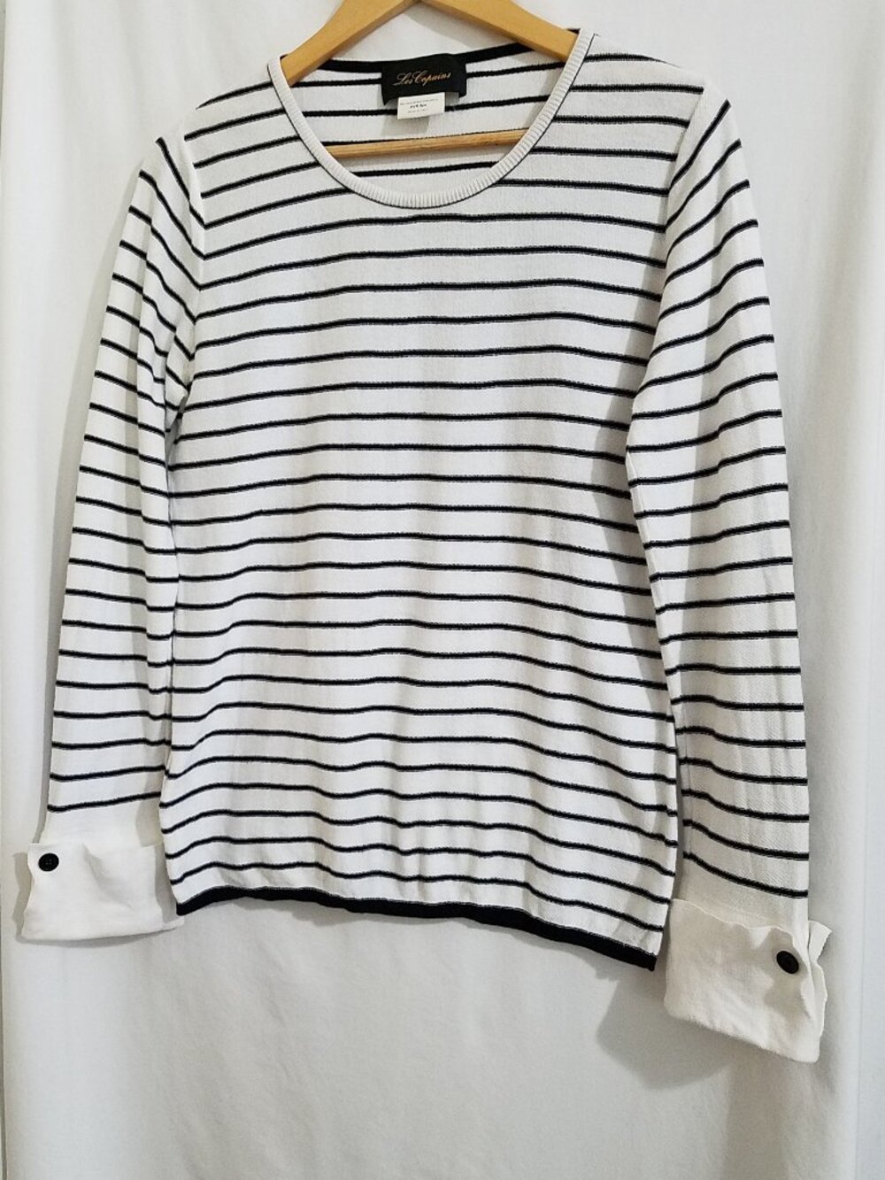 Les Copains Black & Cream Striped Crewneck Sweater 🌸